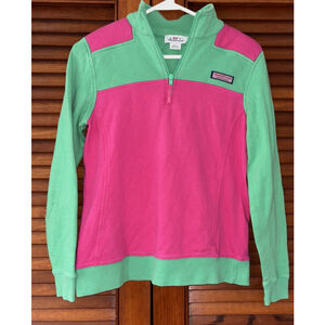 Vineyard Vines Womens Supershep Pink Green 1/4 Zip Sweatshirt Size XS